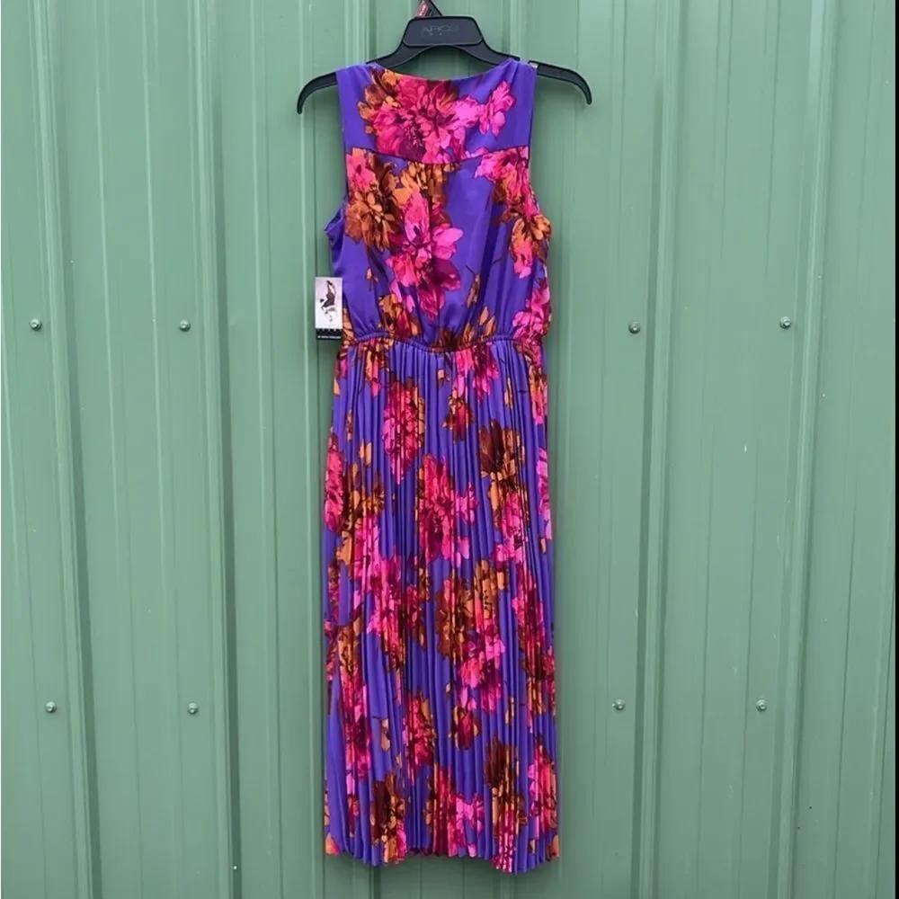 Sofia Vergara Sleeveless Pleated V-Neck Sheer Dress, Above Ankle Length, Size S - Picture 4 of 8